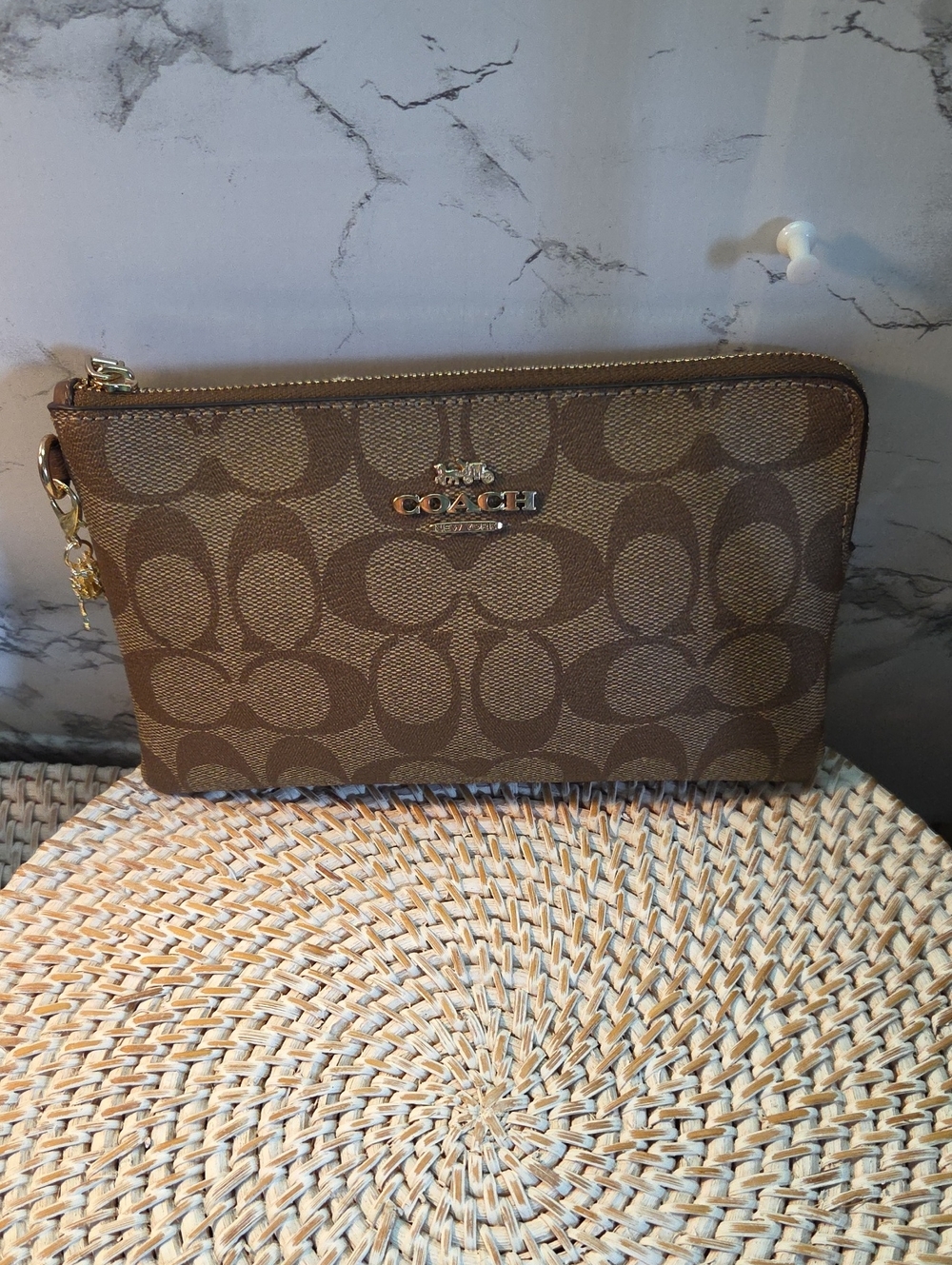 Coach 8x4 Brown Signature Canvas Zip Wristlet